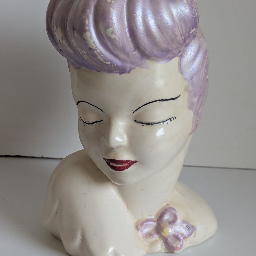 Vintage Lily Dale Lady Head Planter Vase by Yager Pottery 1972